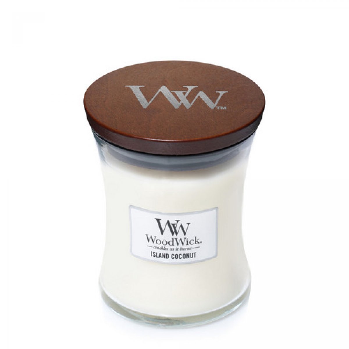 Candela a clessidra piccola Island Coconuts Woodwick - 272 g