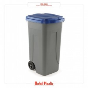 BIDONE CON RUOTE RACCOLTA DIFFERENZIATA COLORE GRIGIO CON COPERCHIO BLU LT.100