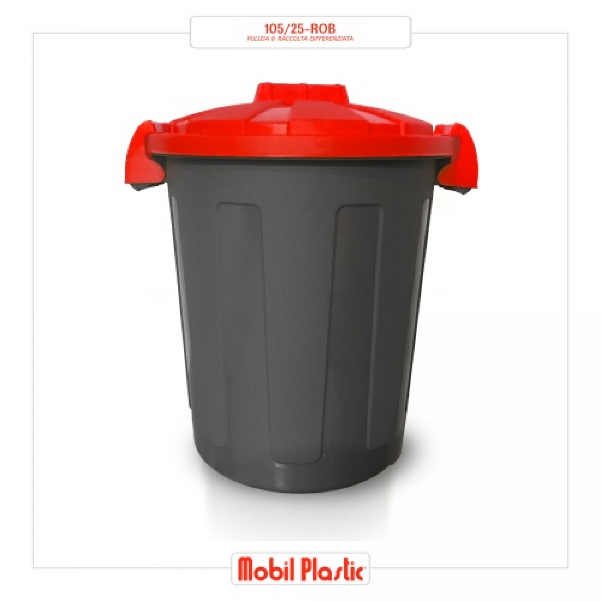 BIDONE RACCOLTA DIFFERENZIATA GRIGIO CON COPERCHIO ROSSO CHIUSURA A CLIP 25 LT MOBIL PLASTIC