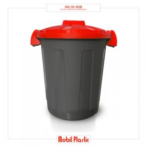 BIDONE RACCOLTA DIFFERENZIATA GRIGIO CON COPERCHIO ROSSO CHIUSURA A CLIP 25 LT