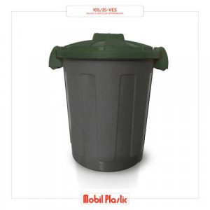 BIDONE RACCOLTA DIFFERENZIATA GRIGIO CON COPERCHIO VERDE CHIUSURA A CLIP 25 LT