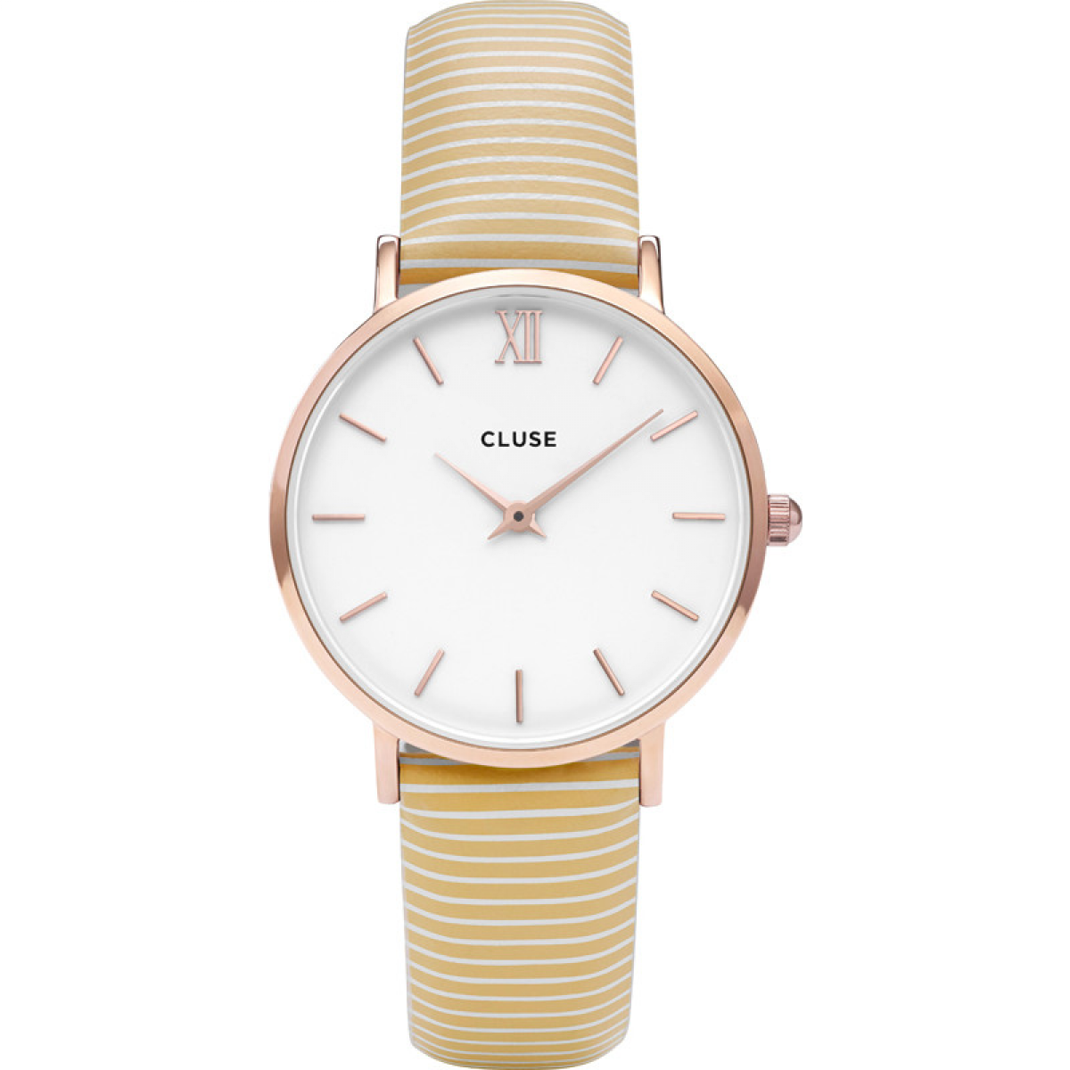CLUSE MINUIT ROSE GOLD WHITE/SUNNY YELLOW STRIPES CLUSE