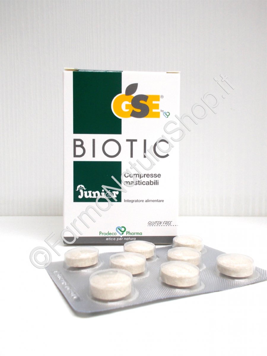GSE  Biotic JUNIOR Compresse masticabili - Prodeco Pharma GSE Biotic Junior è L'ALTERNATIVA NATURALE agli antibiotici di sintesi e alle cure cortisoniche, EFFICACE e priva di effetti collaterali. 24 compresse
