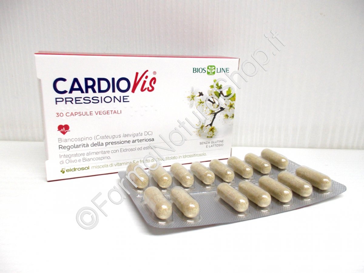 CardioVis® Pressione 30 capsule - Bios Line L’estratto di Olivo foglie favorisce la normale circolazione del sangue e, in sinergia con l’estratto di Biancospino, contribuisce alla regolarità della pressione arteriosa. 30 capsule vegetali.