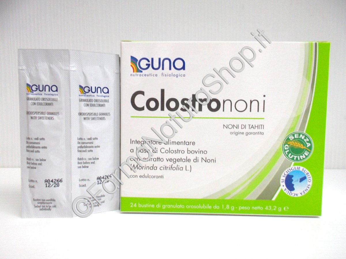 GUNA COLOSTRONONI Indicato nei casi di alterata funzionalità intestinale (gastroenteriti) : diarrea, inappetenza, dolori addominali. Confezione da 24 bustine