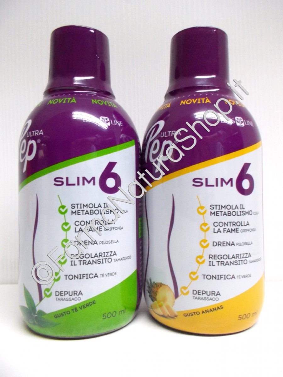 ULTRA PEP® Slim 6 Flacone 500 ml - BIOS LINE Ultra Pep® Slim 6 - 6 azioni in 1 per la perdita di peso. Flacone da 500 ml - Gusti Ananas e Tè verde