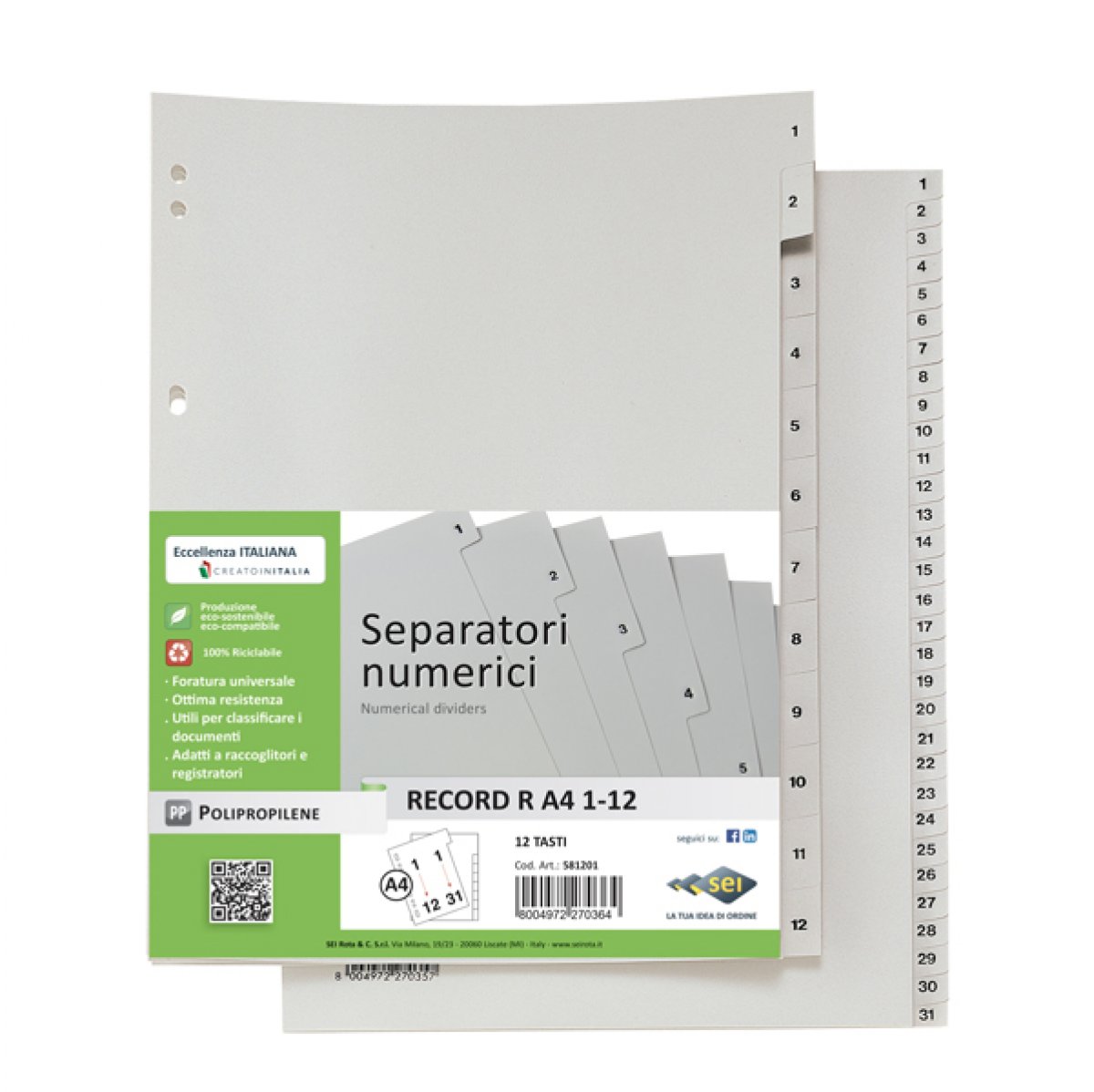 Separatore numerico 1/31 - PPL  A4 - grigio 