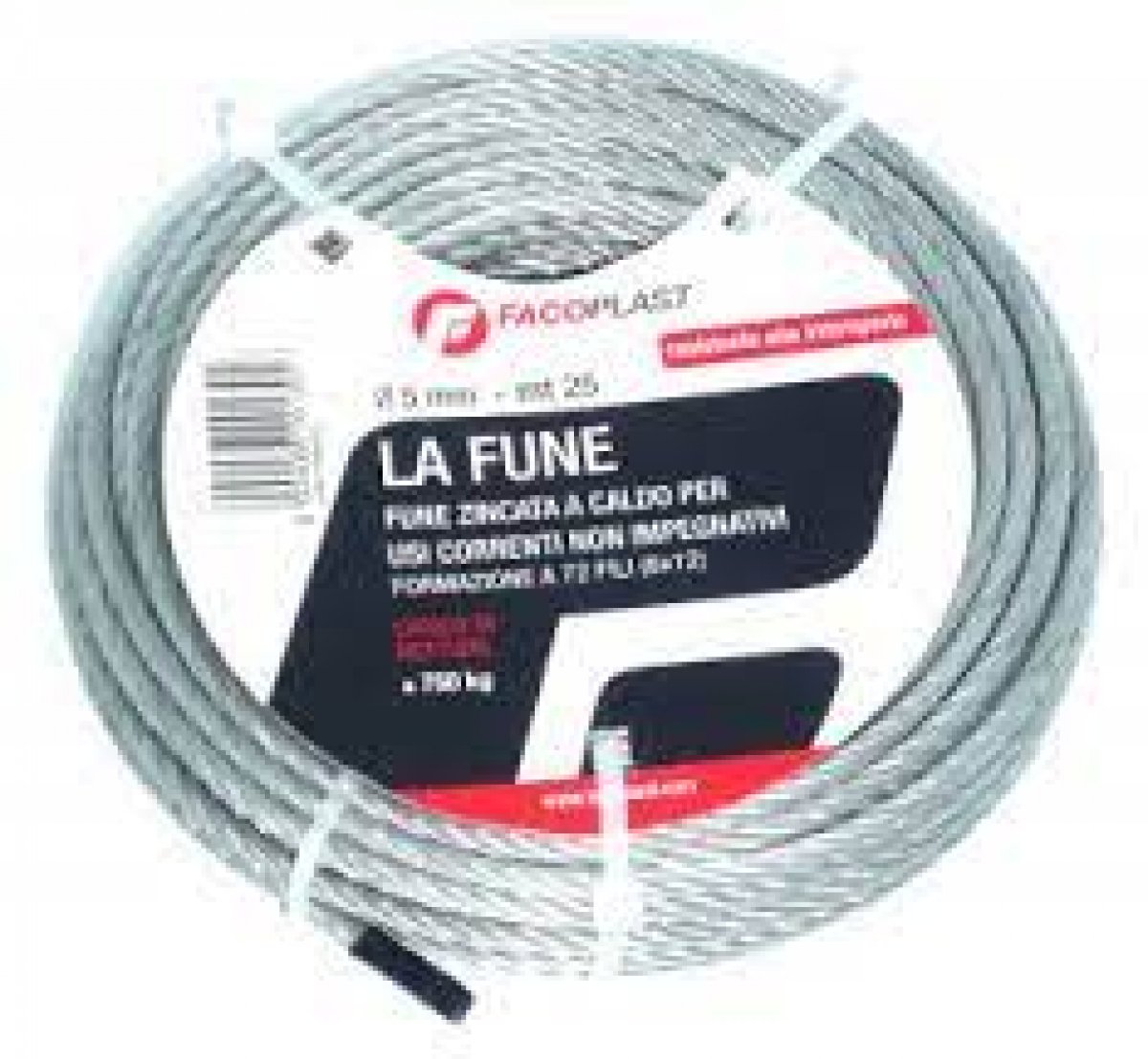 FUNE ACCIAIO ZINCATA COMM.LE MM. 5x25 MT FA.CO.PLAST.