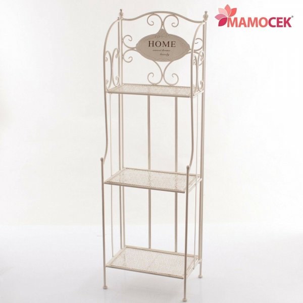 Keyhomestore Etagere da parete in ferro battuto bianco con 3 ripiani richiudibili ideale per bagno o cucina porta piante decorativo linea SHABBY CHIC H125x60x28 cm 