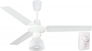 Ventilatore a soffitto 120cm con portalampada e comando a muro