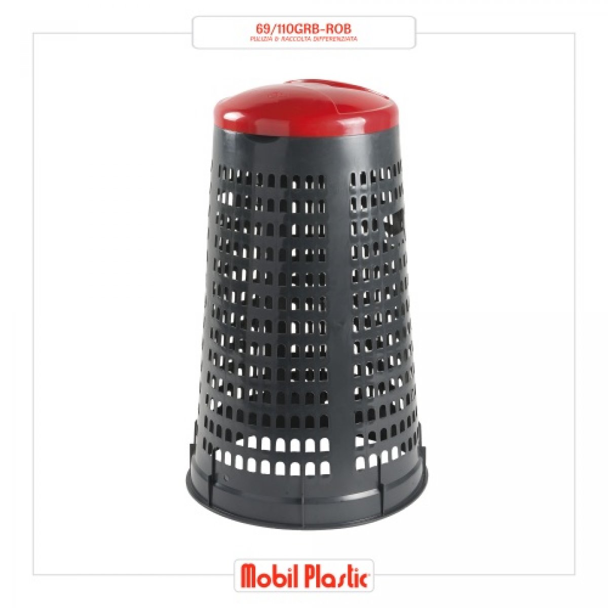 TRESPOLO PORTASACCO RACCOLTA DIFFERENZIATA COLORE GRIGIO + COPERCHIO ROSSO 110 LITRI MOBIL PLASTIC