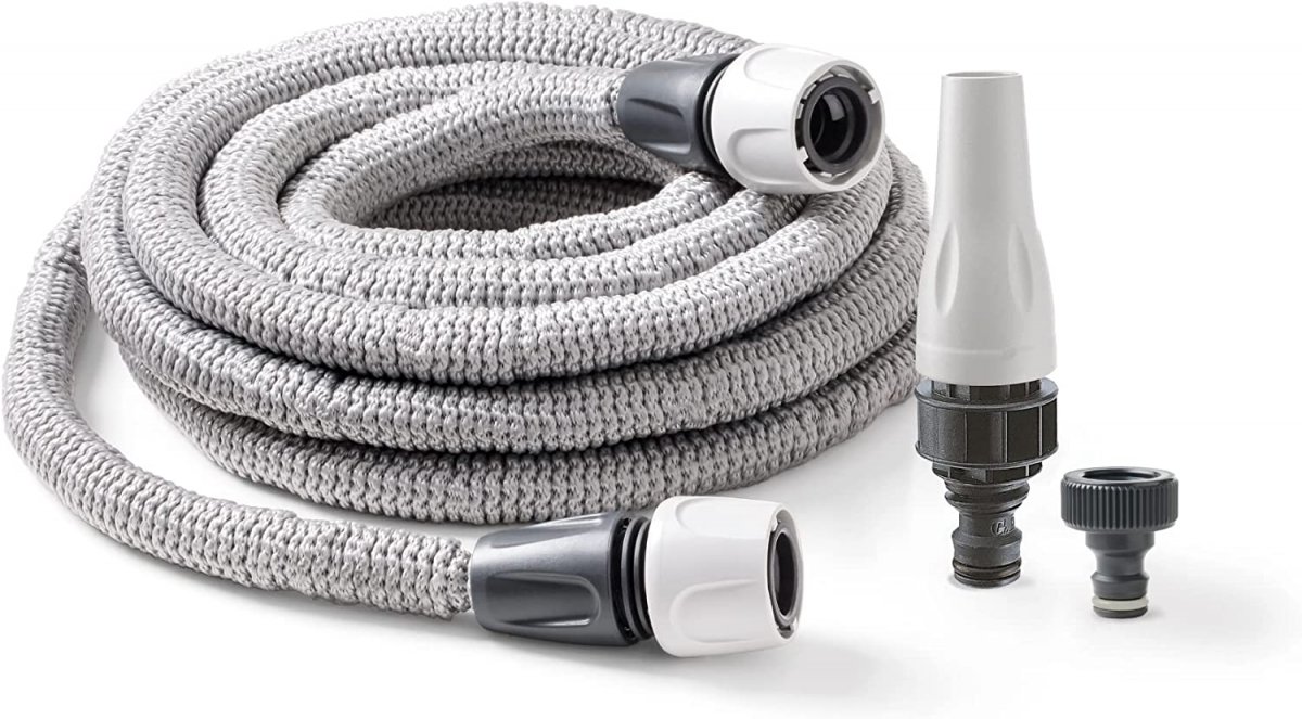 Tubo Irrigazione AQUAPOP GREY EASY 15 m - Tubo auto estensibile in tessuto MADE IN ITALY- NOVITA' 2023 GF GARDEN