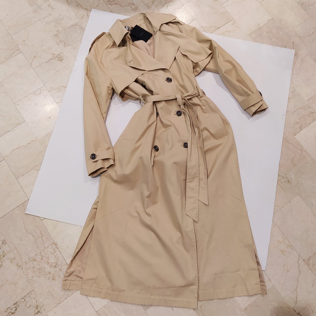 TRENCH BEIGE LUNGO SPACCHI LATERALI 100% COTONE FODERATO