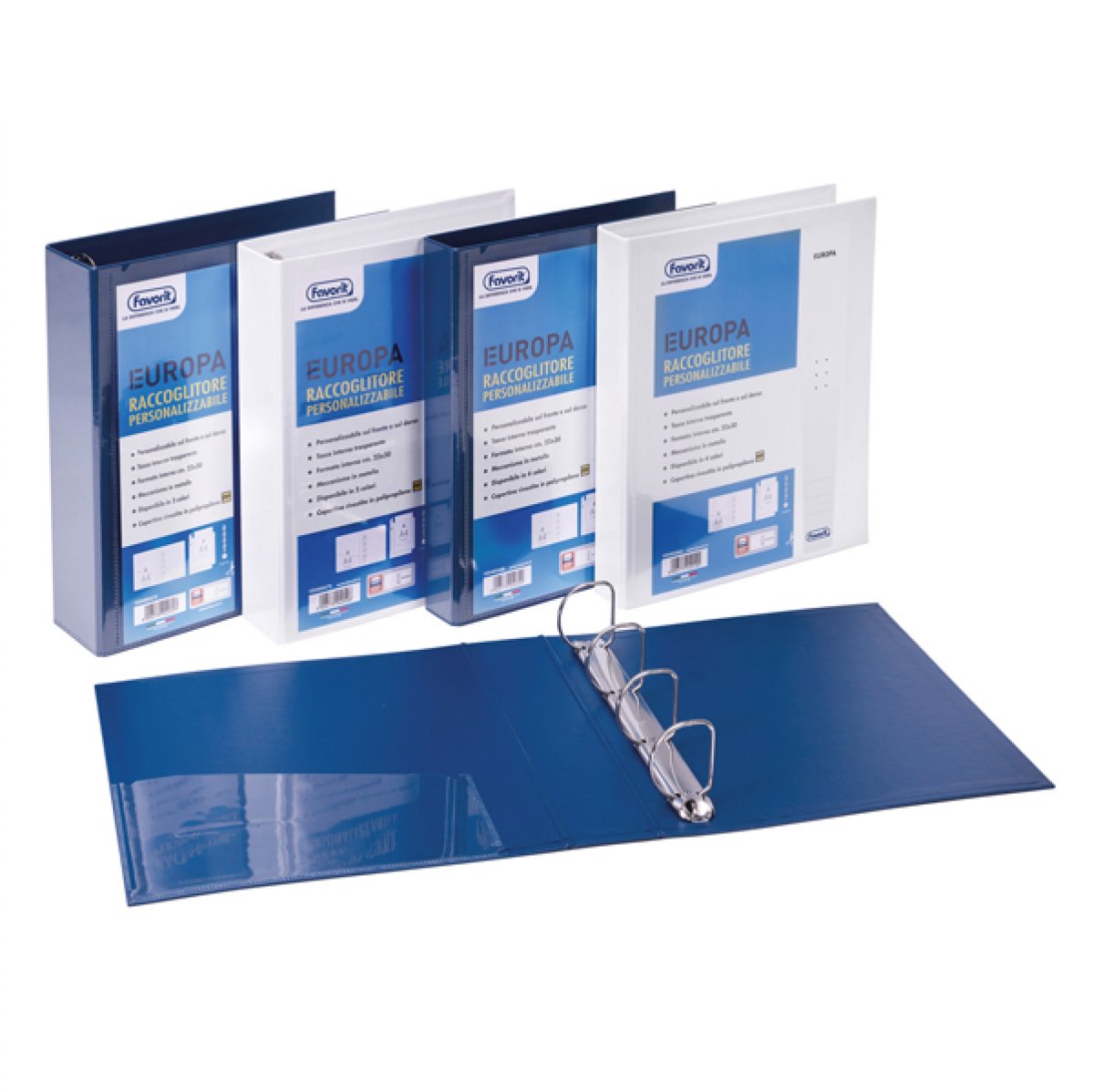 cartella personaliz. Europa - 4 anelli a D 40 mm - 22x30 cm - blu- Favorit