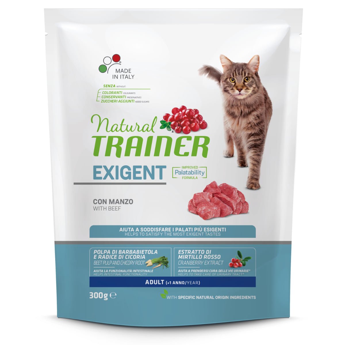 NATURAL TRAINER 300gr crocchette per GATTI ESIGENTI al MANZO