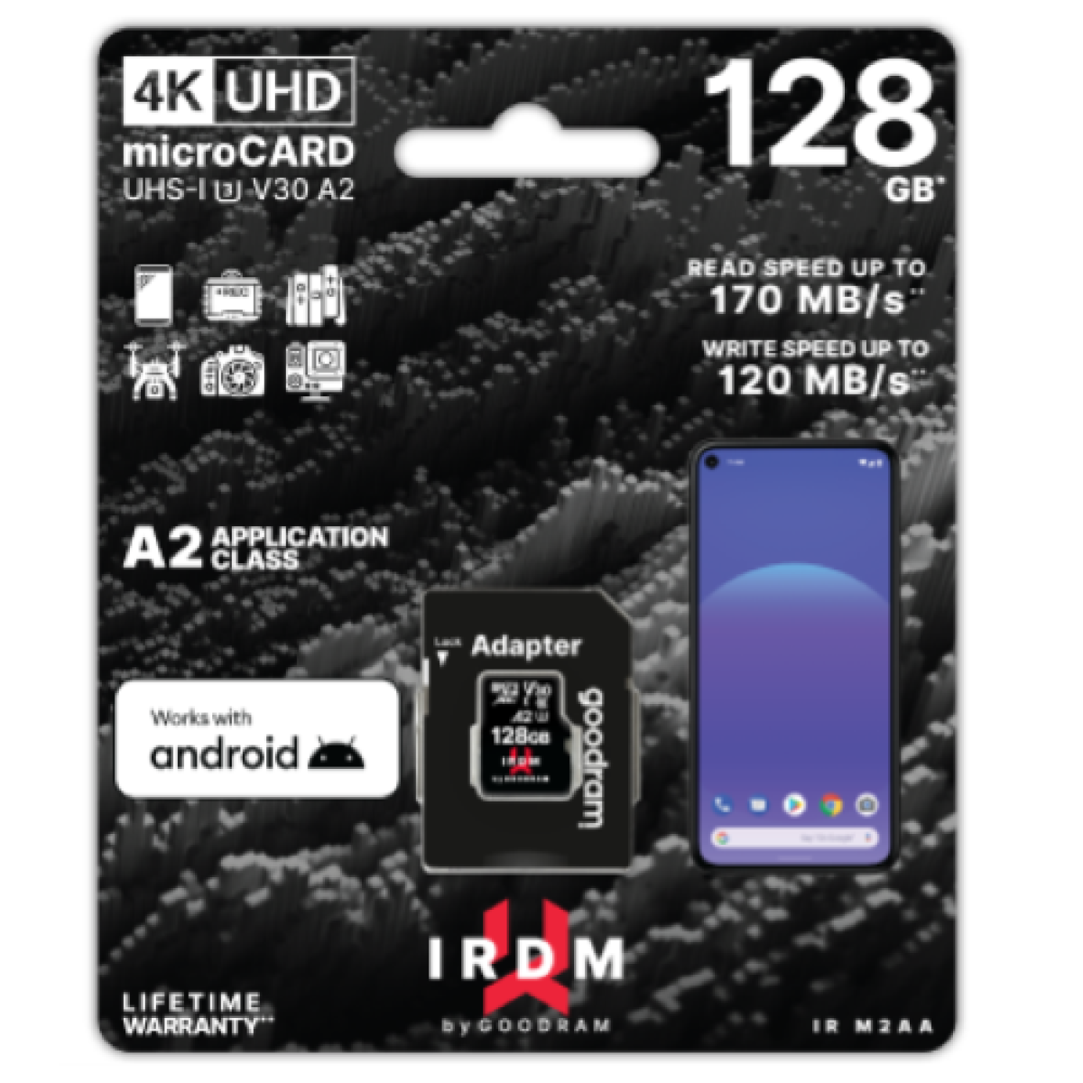 microSD IRDM by GOODRAM 128GB UHS I U3 A2 + adapter 