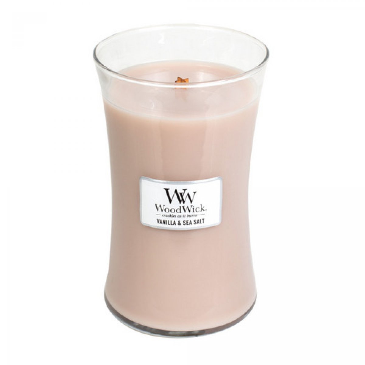 Candela a clessidra grande Vanilla Sea Salt Woodwick - 1134 g