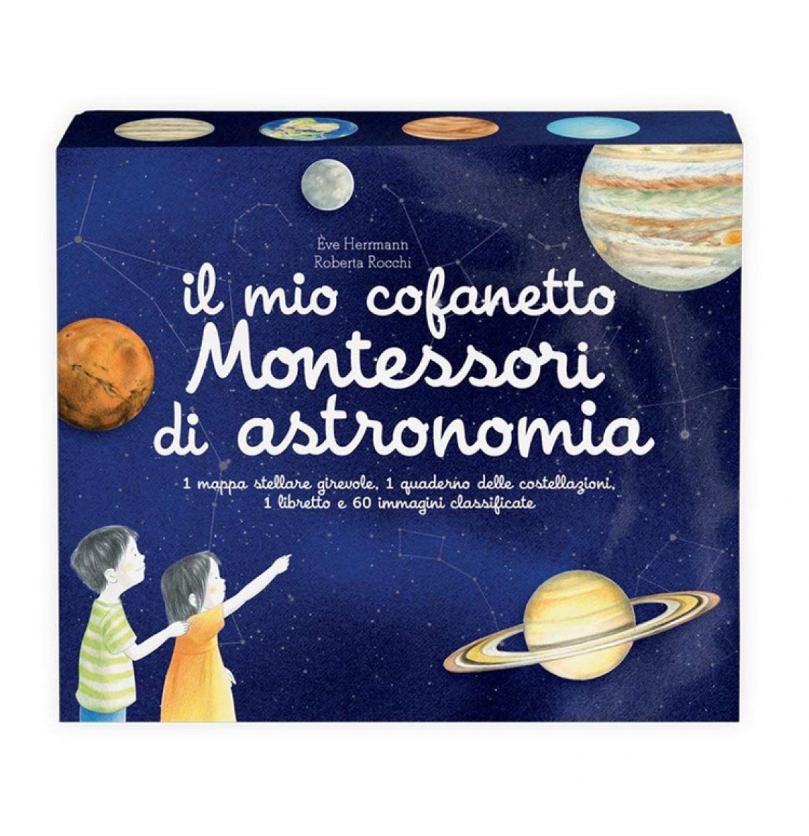 LIBRO IL MIO COFANETTO MONTESSORI DI ASTRONOMIA 1 MAPPA STELLARE GIREVOLE, 1 QUADERNO DELLE COSTELLAZIONI, 1 LIBRETTO E 60 IMMAGINI CLASSIFICATE
