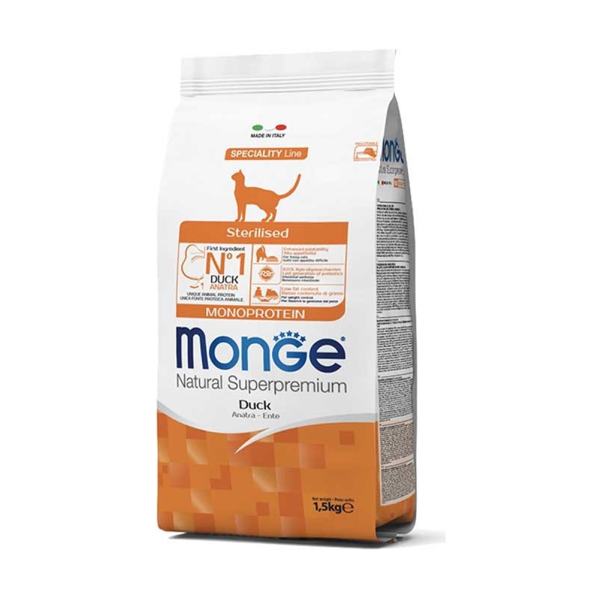 MONGE GATTO SUPERPREMIUM ADULT STERILIZZATO ANATRA 10KG