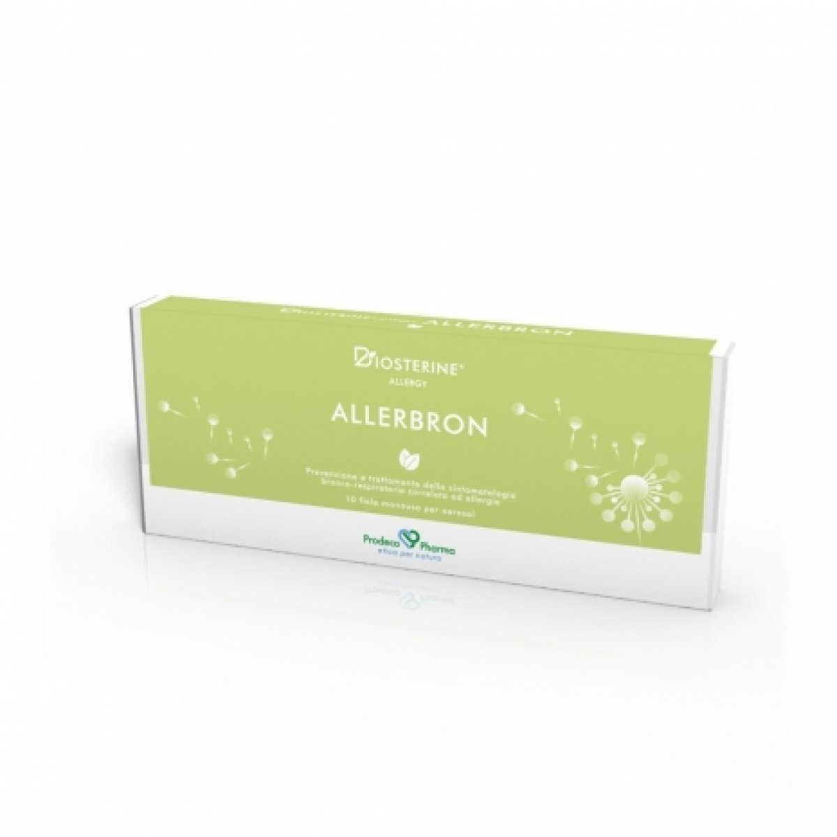 BIOSTERINE® ALLERGY ALLERBRON Fiale - Prodeco Pharma Soluzione isotonica per aerosol indicata per la prevenzione ed il trattamento della sintomatologia bronco-respiratoria correlata ad allergie come asma allergico e riniti allergiche. 10 fiale monouso da 5 ml per aerosol