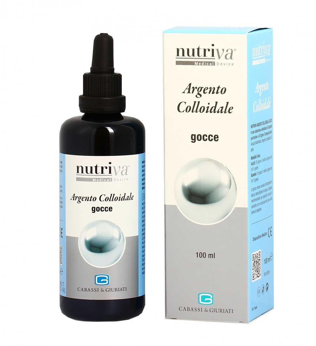NUTRIVA ARGENTO COLLOIDALE Gocce 100 ml Antibiotico naturale costituito da una soluzione di particelle finissime di argento puro, che agisce contro funghi, batteri e virus. Flacone contagocce in vetro violetto MIRON® da 100 ml