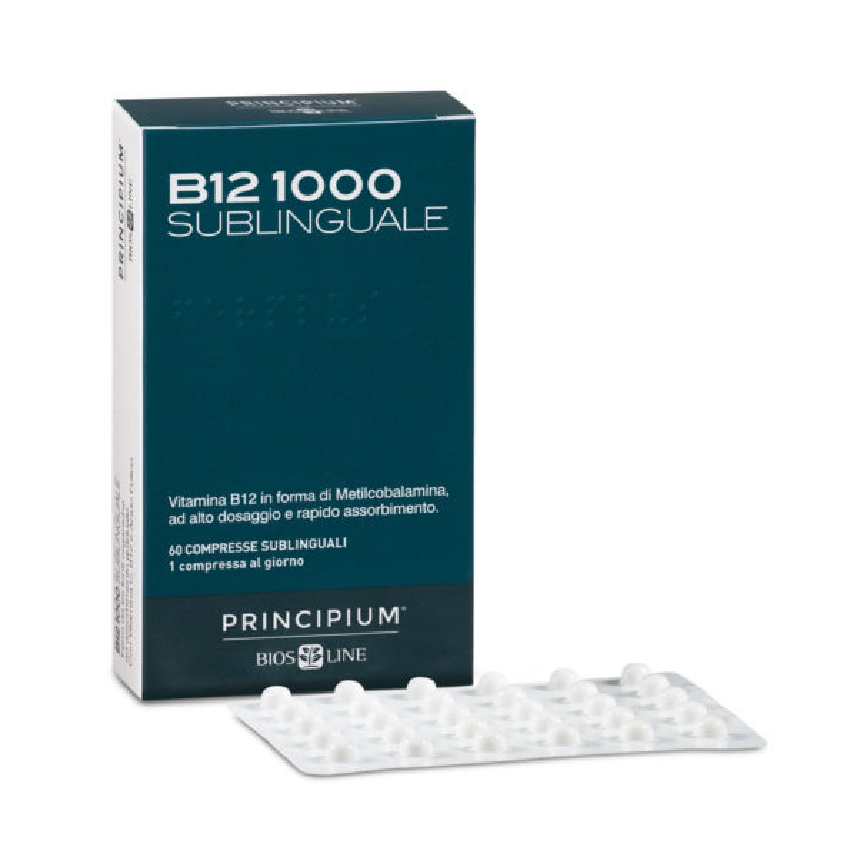 PRINCIPIUM B12 1000 Sublinguale - Bios Line VITAMINA B12 IN FORMA ATTIVA E BIODISPONIBILE, AD ELEVATO ASSORBIMENTO. 60 compresse sublinguali.