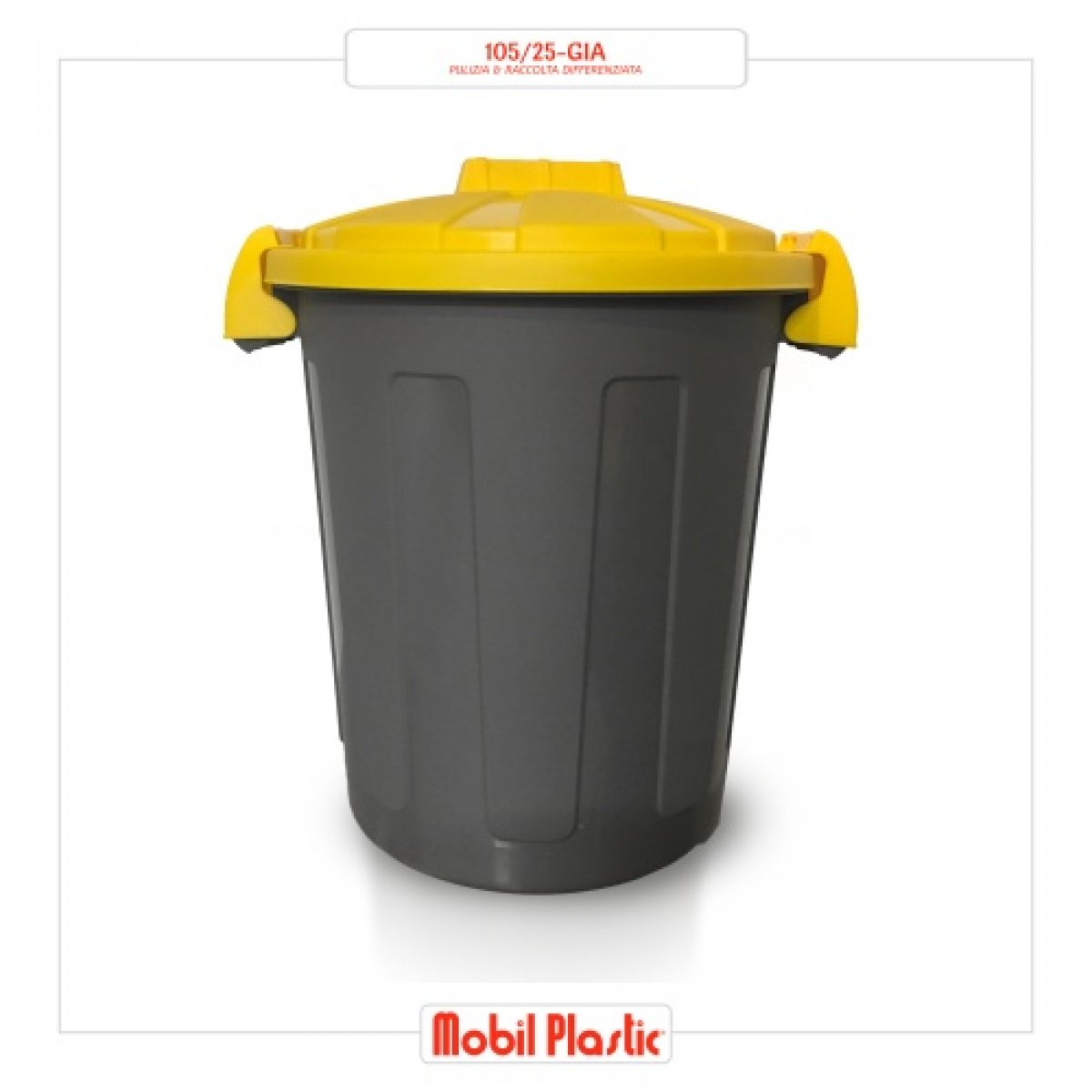 BIDONE RACCOLTA DIFFERENZIATA GRIGIO CON COPERCHIO GIALLO CHIUSURA A CLIP 25 LT MOBIL PLASTIC