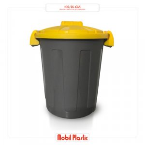 BIDONE RACCOLTA DIFFERENZIATA GRIGIO CON COPERCHIO GIALLO CHIUSURA A CLIP 25 LT