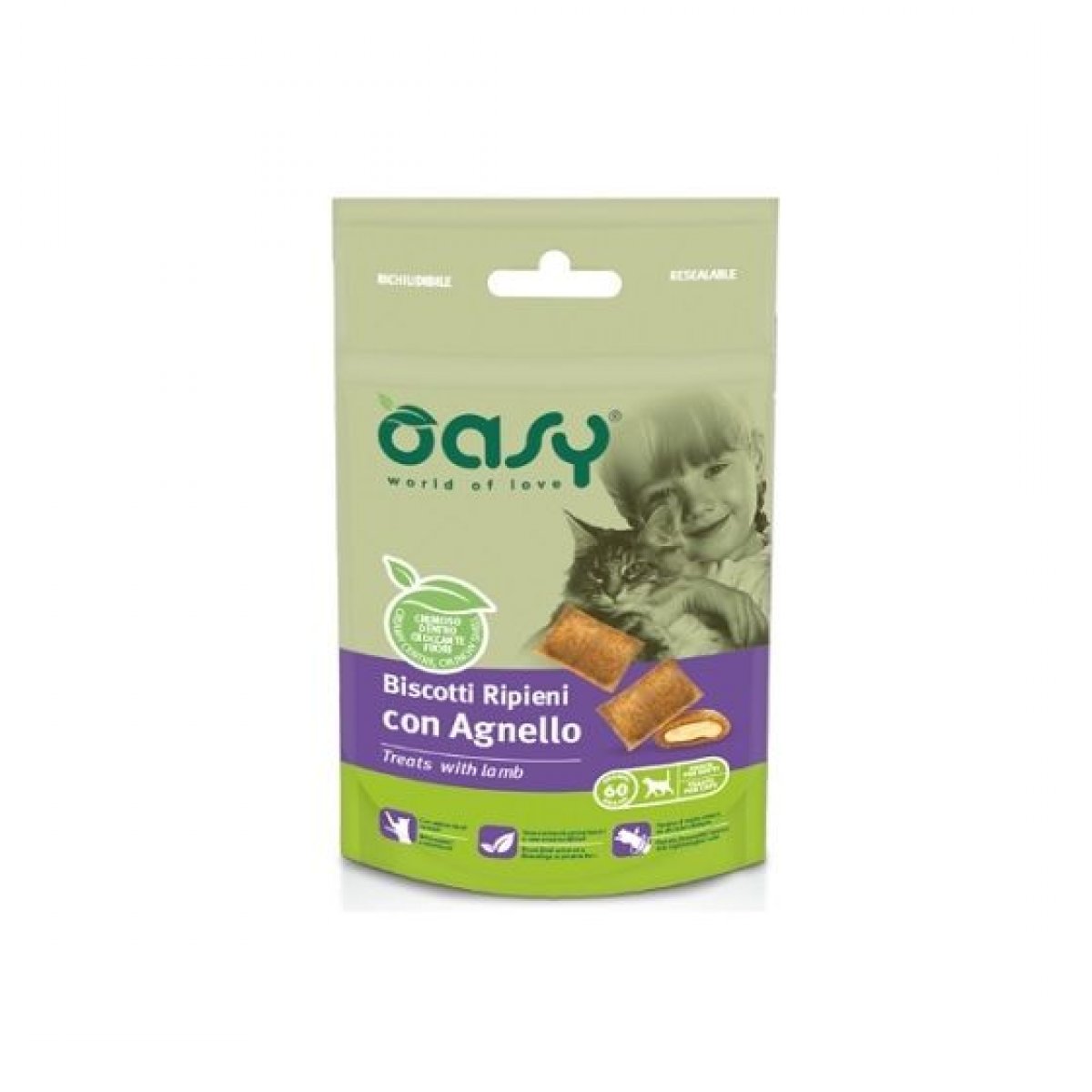 OASY GATTO SNACK BISCOTTI RIPIENI AGNELLO 60GR