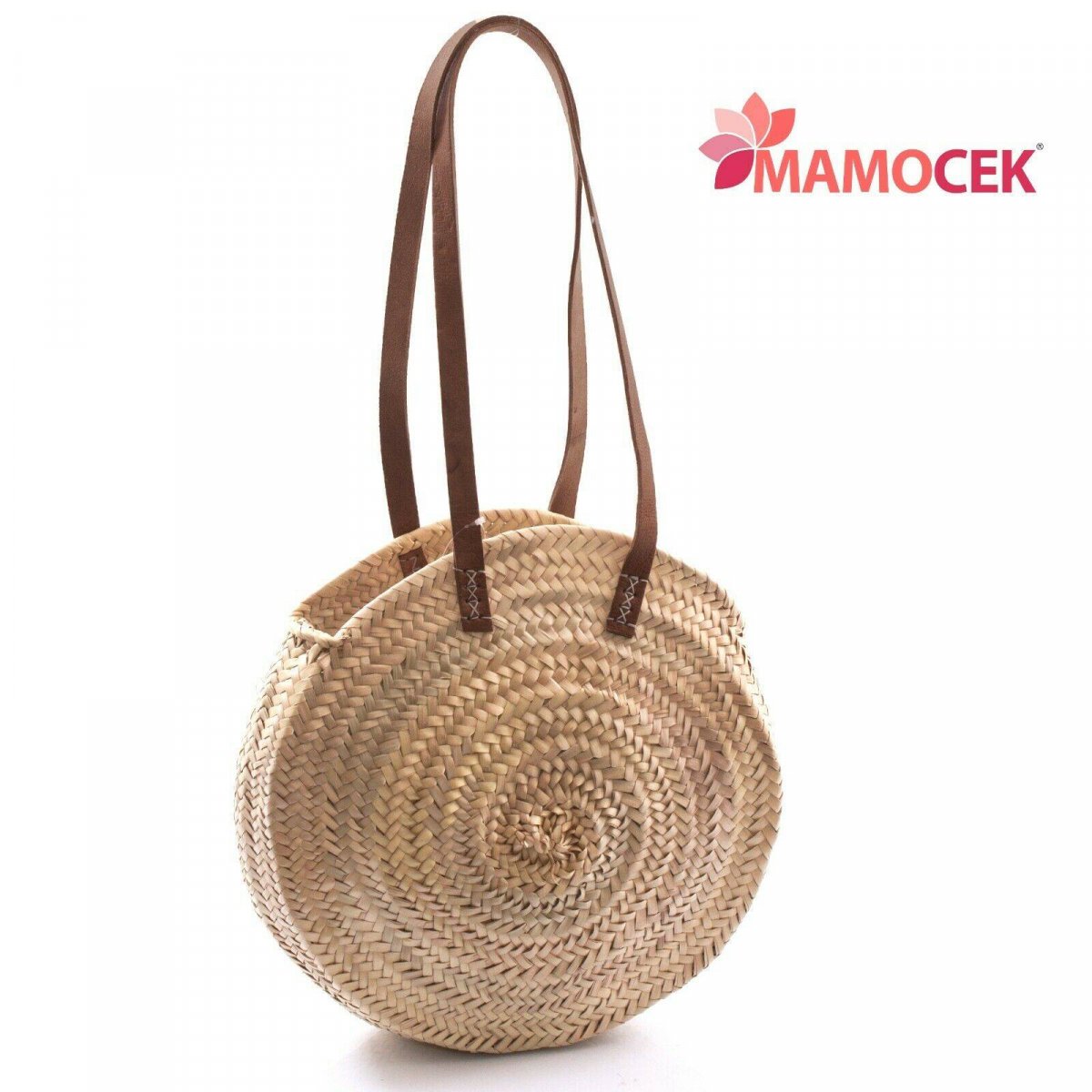 BORSA Coffa donna paglia tonda cm35 h38 palma manico lungo mare