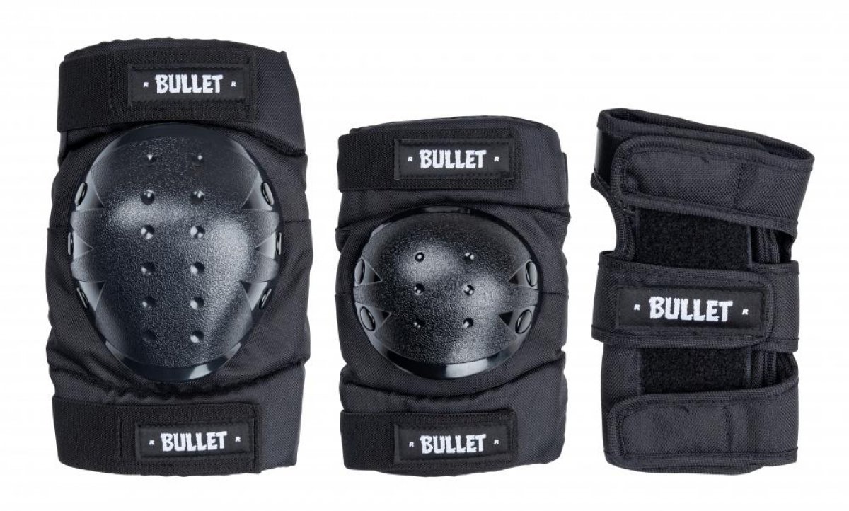 Bullet Set Protezioni Adulti regolabili Polsi-Gomiti-ginocchiere Skateboard Black Bullet Skateboard