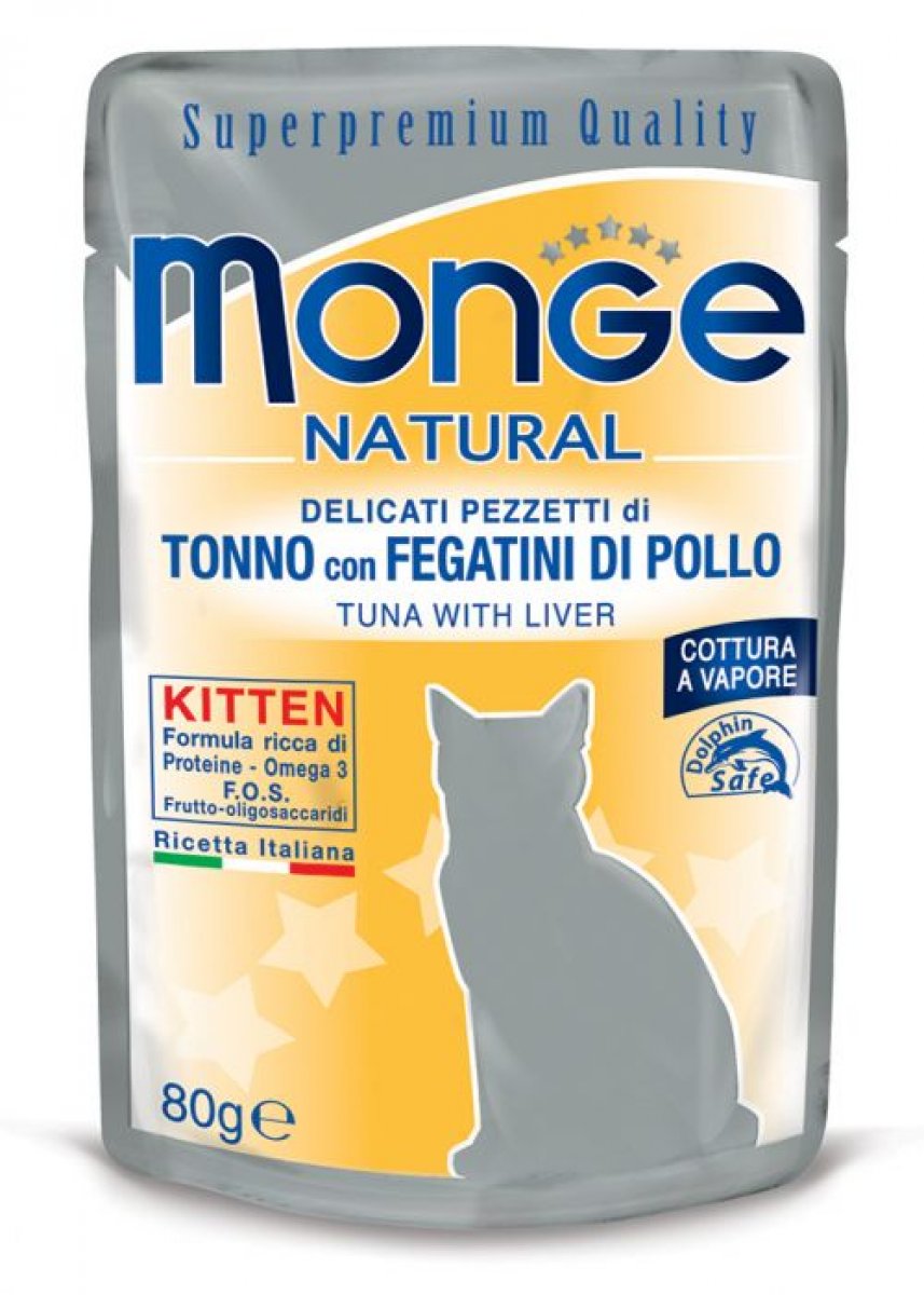 MONGE GATTO NATURAL KITTEN TONNO E FEGATINI 80GR