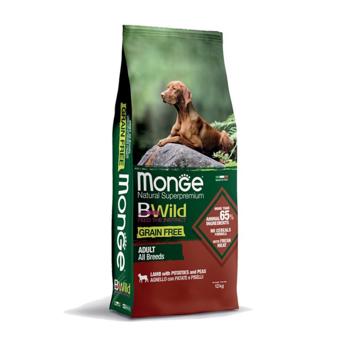 MONGE CANE B-WILD GRAIN FREE ALL BREED ADULT AGNELLO PATATE PISELLI 12KG