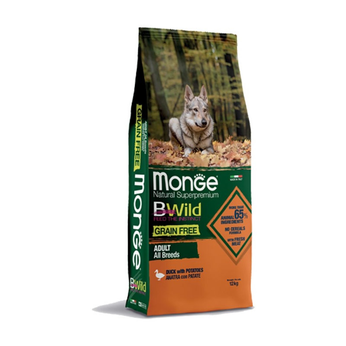MONGE CANE B-WILD GRAIN FREE ALL BREED ADULT ANATRA PATATE 12,5KG