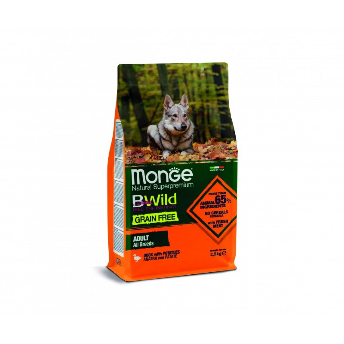 MONGE CANE B-WILD GRAIN FREE ALL BREED ADULT ANATRA PATATE 2,5KG
