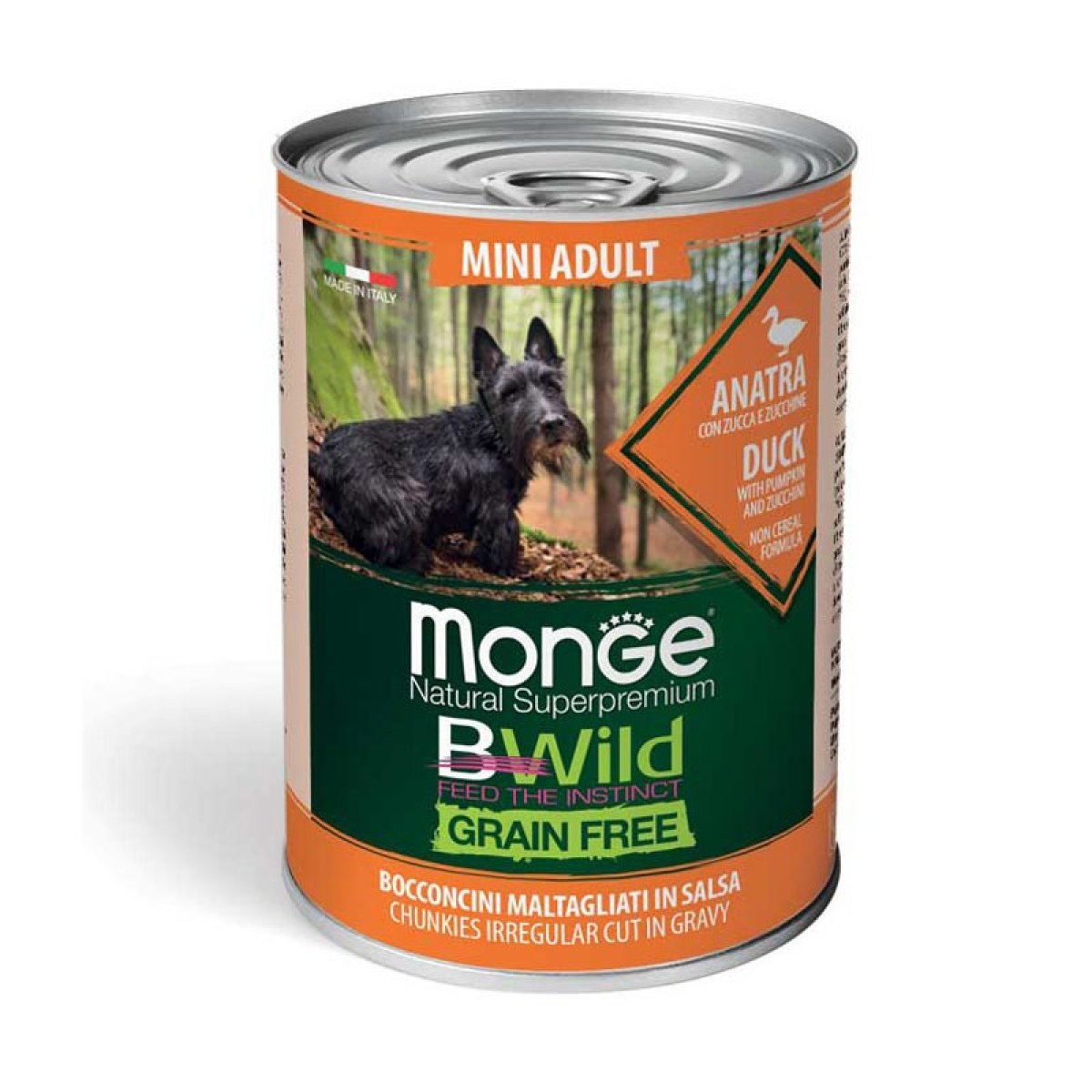 MONGE CANE B-WILD GRAIN FREE UMIDO MINI ADULT ANATRA ZUCCA ZUCCHINE 400GR