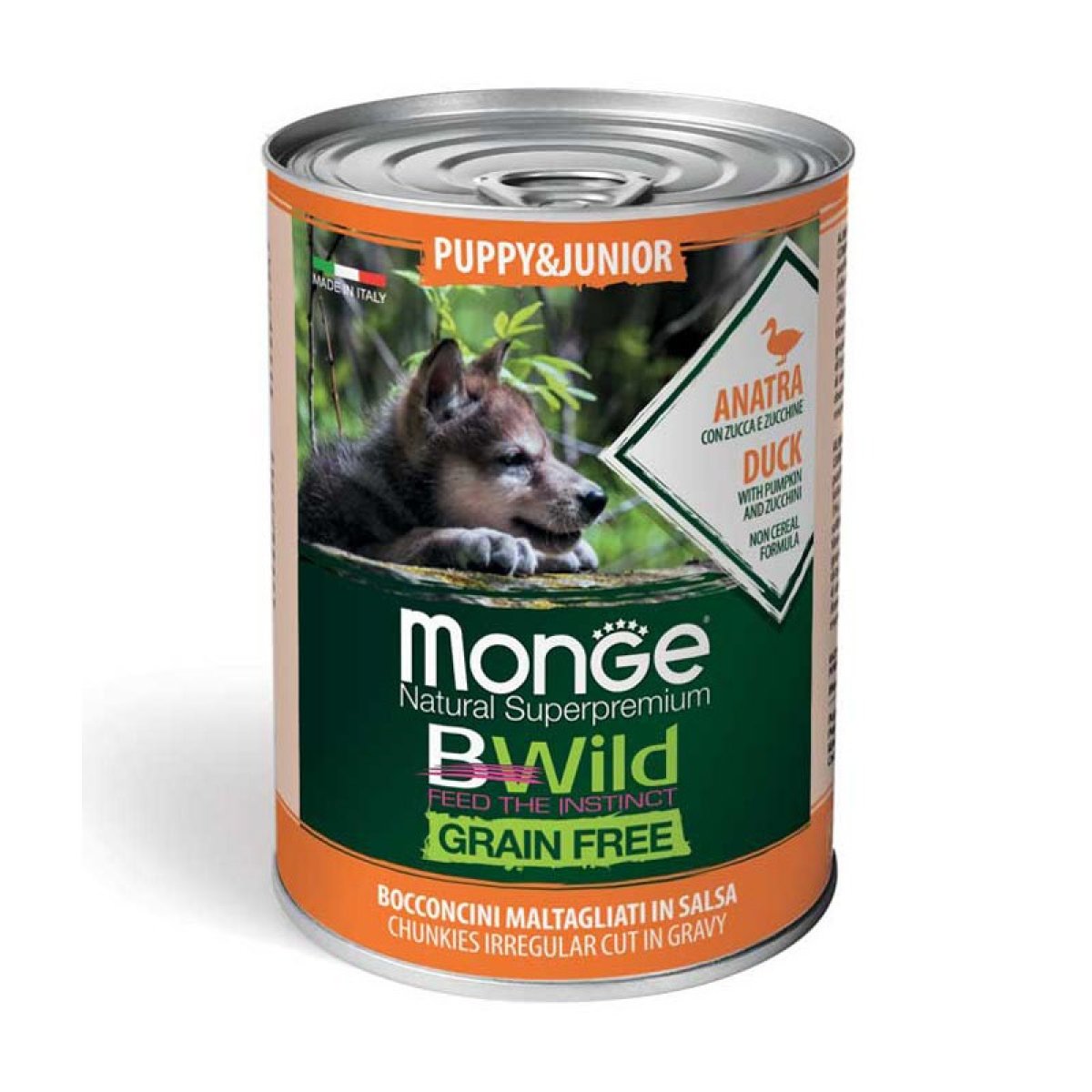 MONGE CANE B-WILD GRAIN FREE UMIDO ALL BREED PUPPY ANATRA ZUCCA ZUCCHINE 400GR