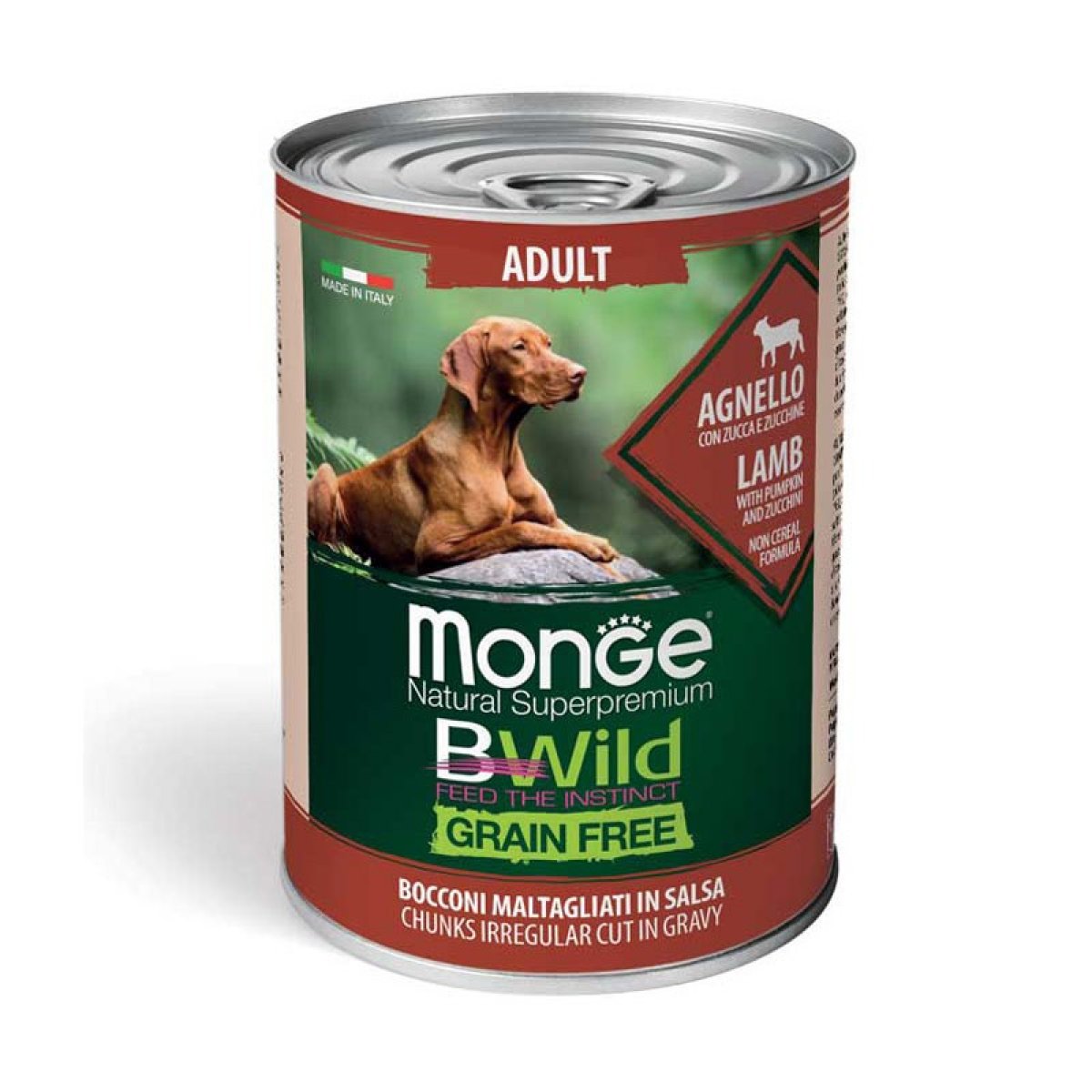 MONGE CANE B-WILD GRAIN FREE UMIDO ALL BREED ADULT AGNELLO ZUCCA ZUCCHINE 400GR