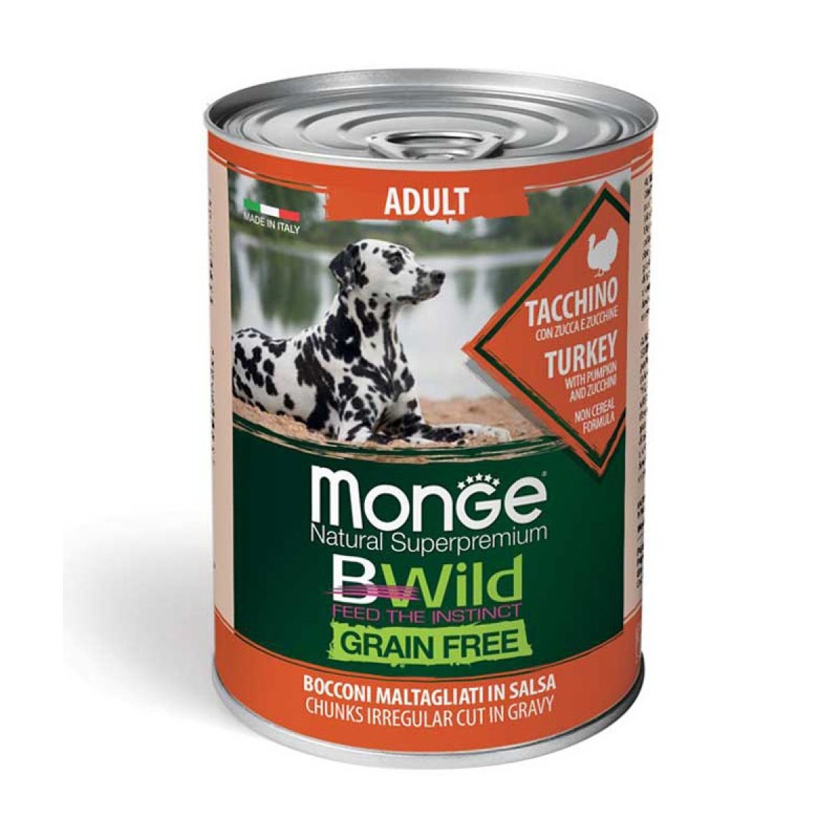 MONGE CANE B-WILD GRAIN FREE UMIDO ALL BREED ADULT TACCHINO ZUCCA ZUCCHINE 400GR