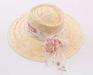 CAPPELLO Donna tesa larga passeggio spiaggia mare paglia fascia tessuto floreale chiaro Rosa