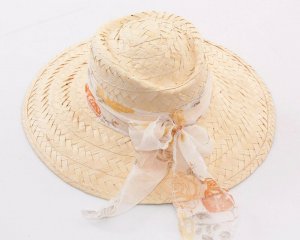 CAPPELLO Donna tesa larga passeggio spiaggia mare paglia fascia tessuto floreale chiaro Arancio Giallo