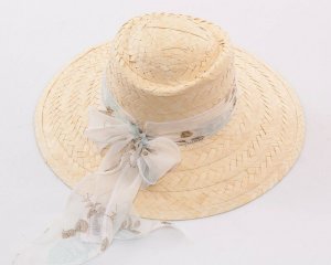 CAPPELLO Donna tesa larga passeggio spiaggia mare paglia fascia tessuto floreale chiaro Azzurro