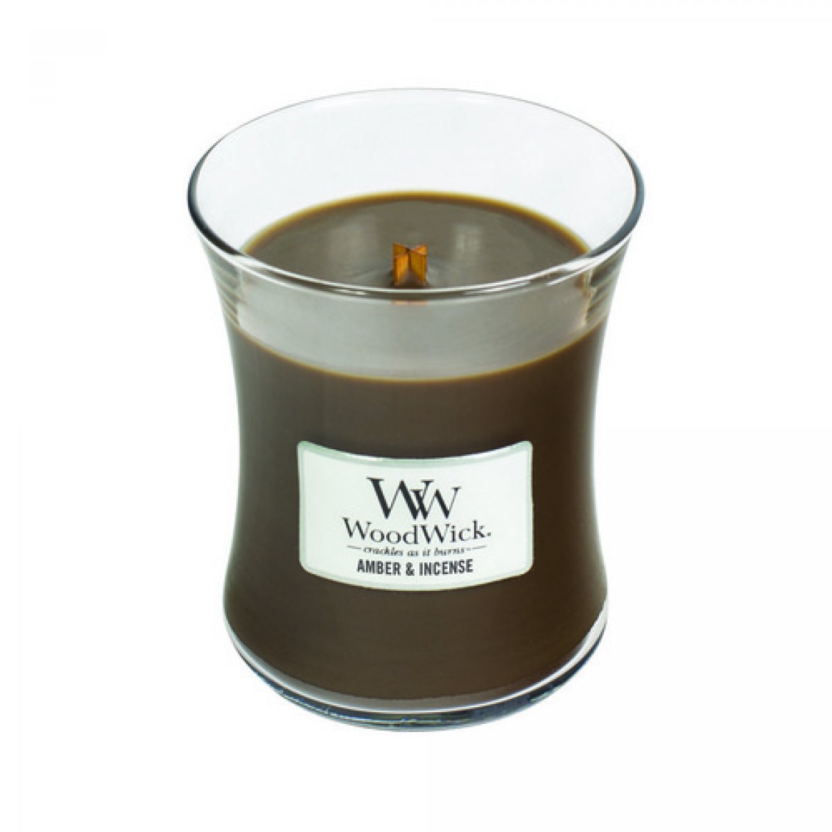 Candela a clessidra media Amber & Incense Woodwick - 658 g