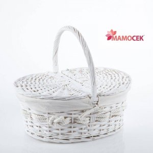 CESTINO Pic-nic ovale cesto vimini bianco foderato cm.44x32 portalavoro