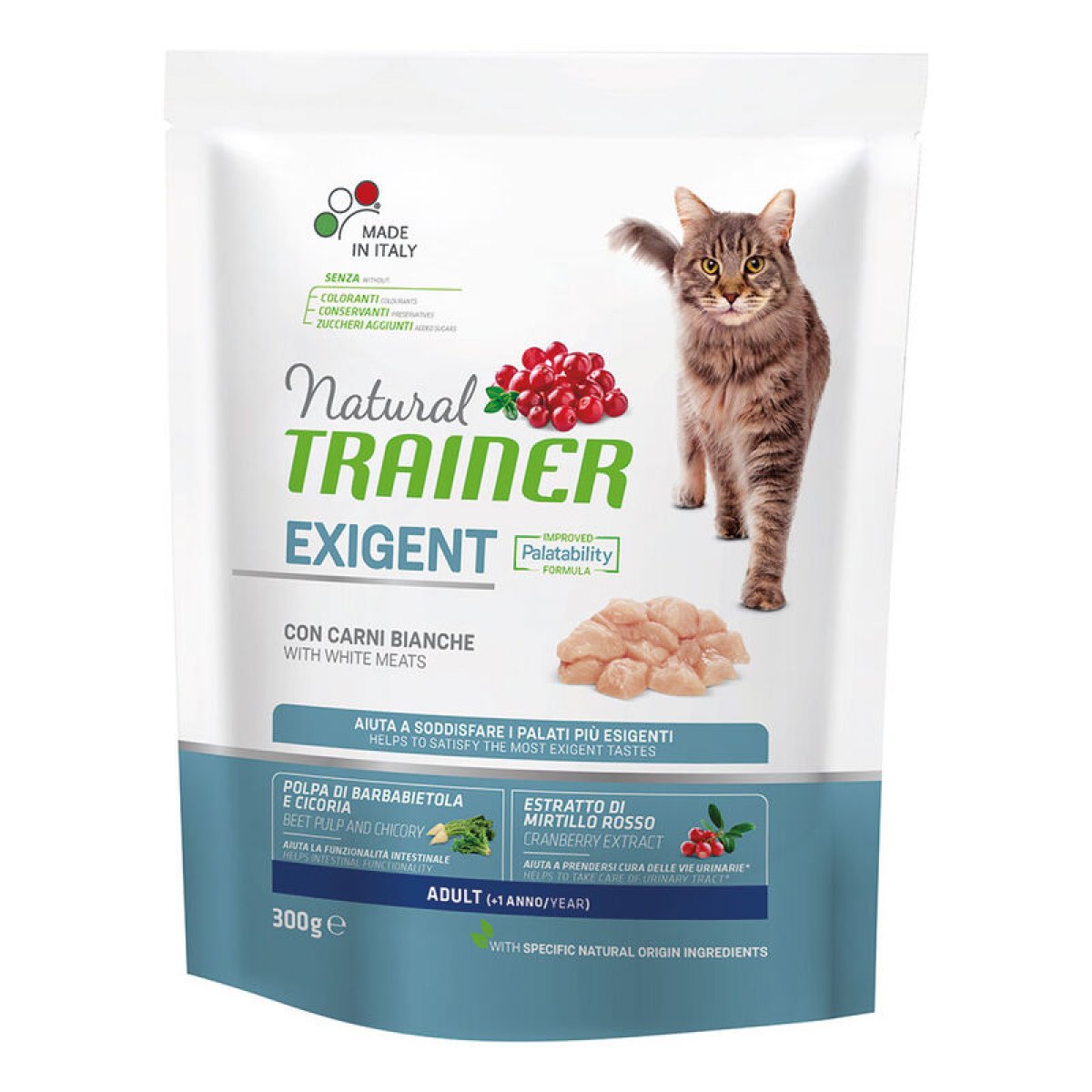 NATURAL TRAINER 300 gr crocchette per GATTI ESIGENTI alle CARNI BIANCHE
