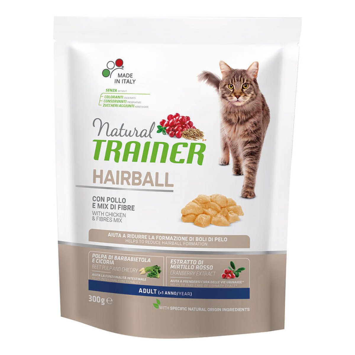 NATURAL TRAINER 300 gr crocchette per gatti HAIRBALL al POLLO