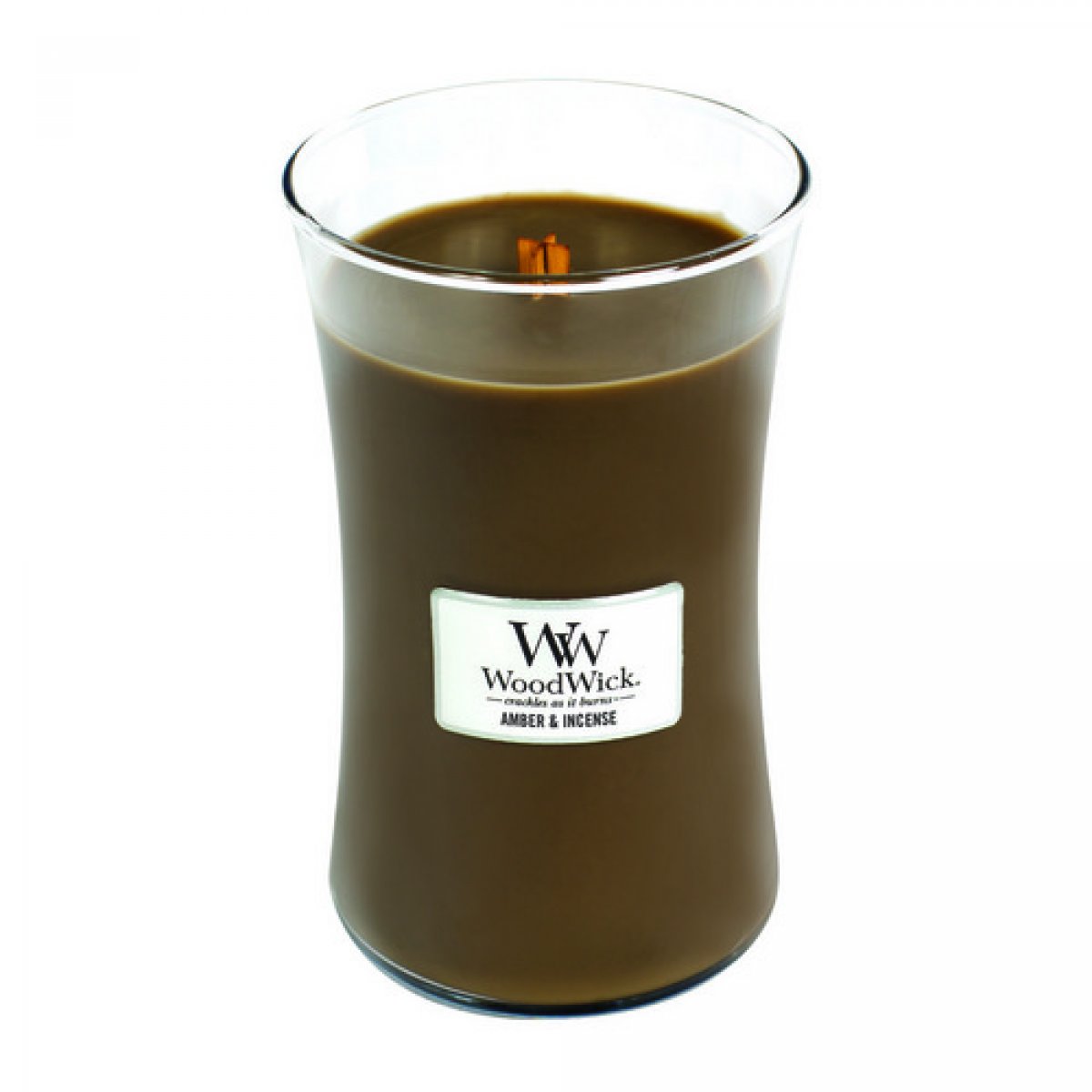 Candela a clessidra grande Amber & Incense Woodwick - 1134 g