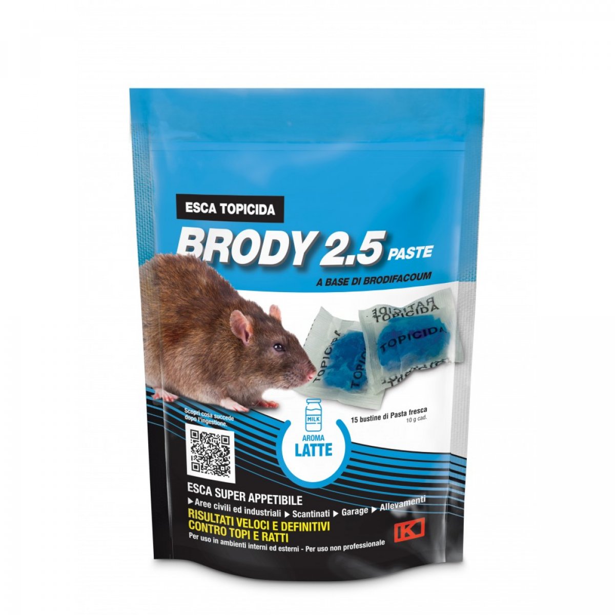 Veleno Topicida Brody 2.5 esca BLU aroma Latte doyppack 150g kollant