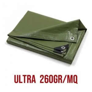 Telo PVC ULTRA 260gr occhiellato copertura impermeabile esterni VERDE 4X6mt