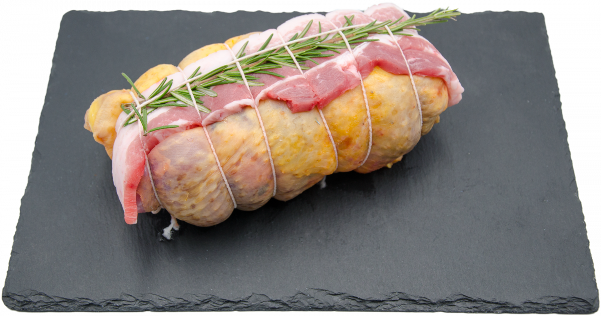 Faraona ripiena con salsiccia e funghi